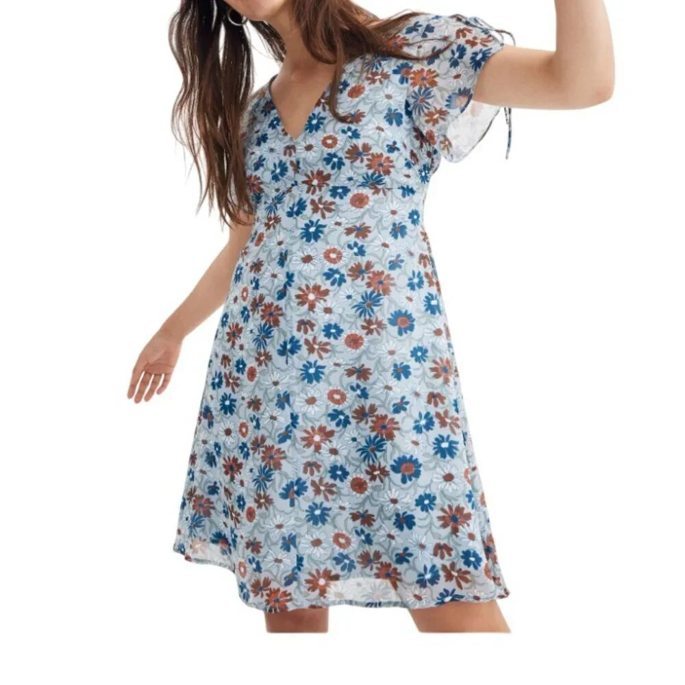 MADEWELL Open Back Dress size 0 XS WILDFLOWER GARDEN BLUE FLORAL Spring Summer - Picture 3 of 12